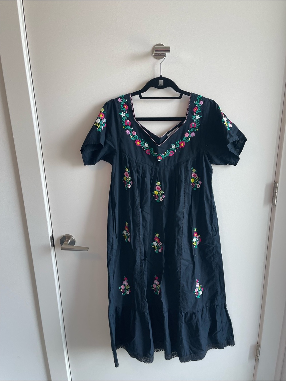 Pink City Prints Navy  Floral Embroidered V-Neck Women’s Dress